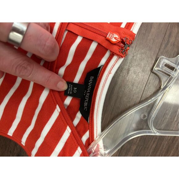 Banana Republic Orange and White Striped Rayon Blend A-Line Dress, Size 10 - Picture 4 of 7